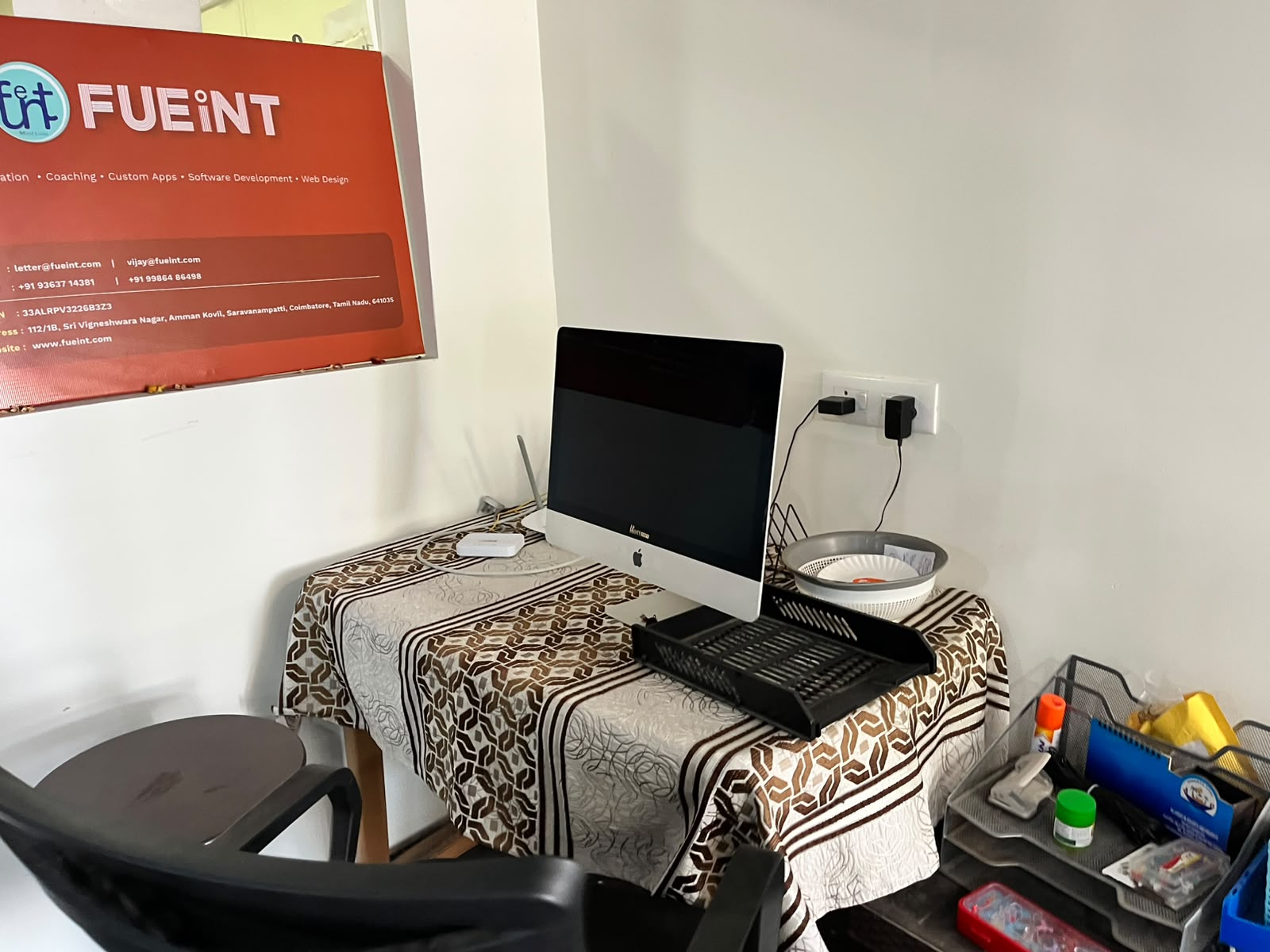 The FUEiNT desk and signage